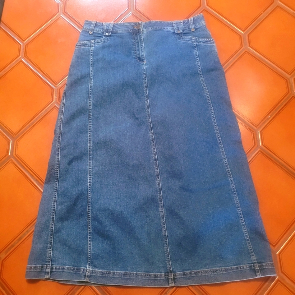 VTG Woolrich Skirt Women's 10  12 Blue Jean Denim Midi A Line Pockets Below Knee